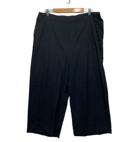 Sussan Pant Size 18 Plus Black Linen Blend Wide Leg Cropped Culottes Pockets