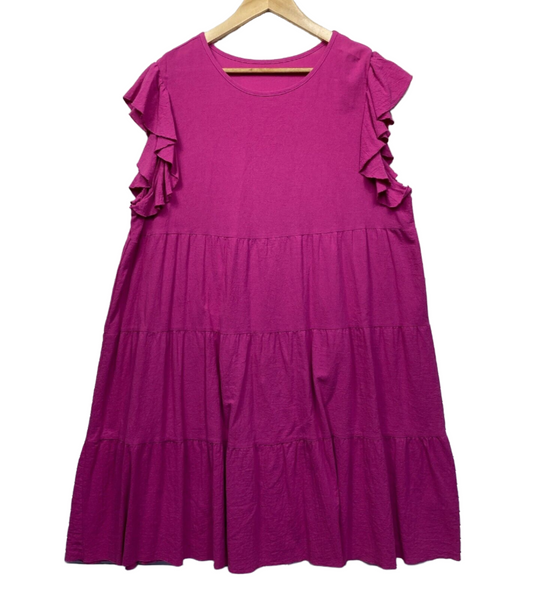 Shein Curve Dress 2XL Plus Pink Maxi Smock Ruffle Tiered Midi Length Preloved