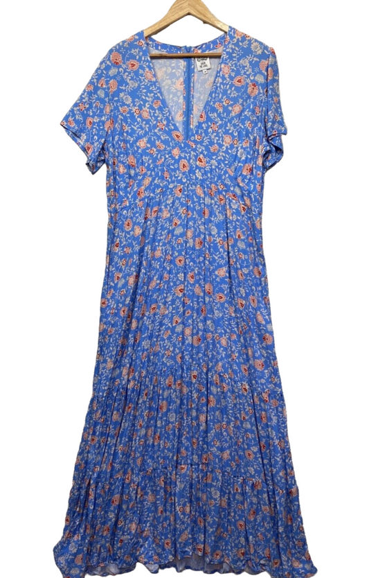 Queen The Label Maxi Dress 16 Blue Flora Boho Bohemian Pockets Constance Hall Preloved