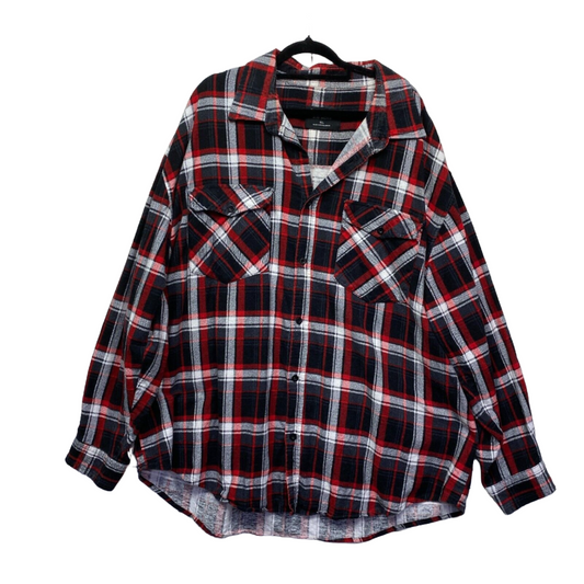Lowes Flannette Shirt Mens 5XL Red Check Long Sleeve Collared Big & Tall Preloved