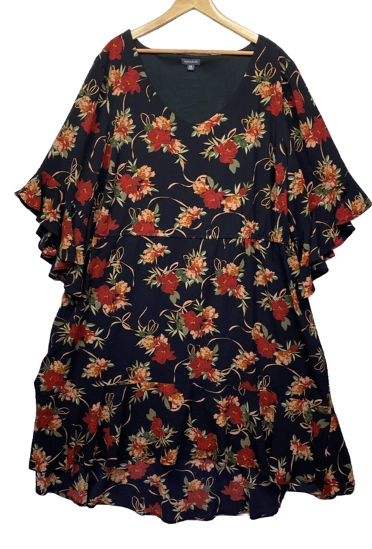 Autograph Dress Size 26 Plus Short Bell Sleeve Floral Cocktail Occasion Preloved