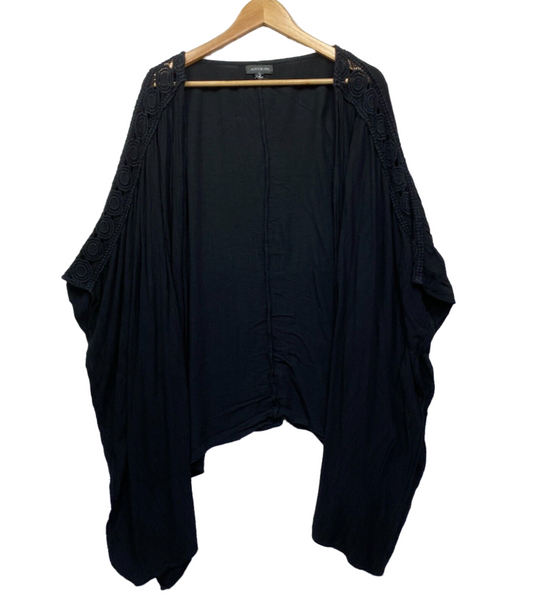 Autograph Kimono Duster Jacket Top 24 26 Plus Black Crochet Open Cover Up Preloved