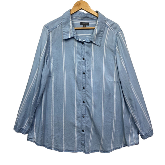 Autograph Shirt Top Size 16 Plus Blue Striped Button Up Long Sleeve Lyocell Preloved