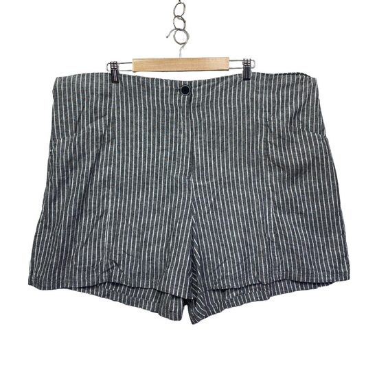 Avella Shorts Size 26 Plus Black Grey White Striped Pockets Linen Blend Preloved