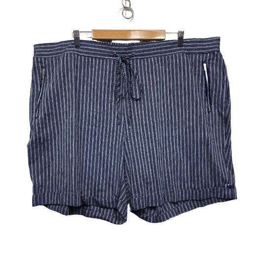 Beme Shorts Size 24 Plus Blue Linen Blend Pockets Elastic Waist Striped Preloved