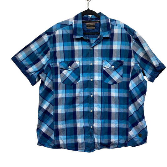 Joe & Co Shirt Mens 4XL Plus Blue Check Short Sleeve Cotton Big & Tall Preloved