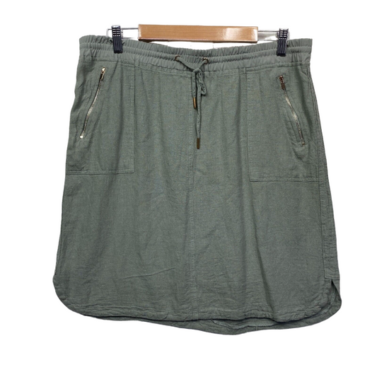 Rockmans Skirt Size 14 Green Linen Blend Zipped Pockets Drawstring Preloved