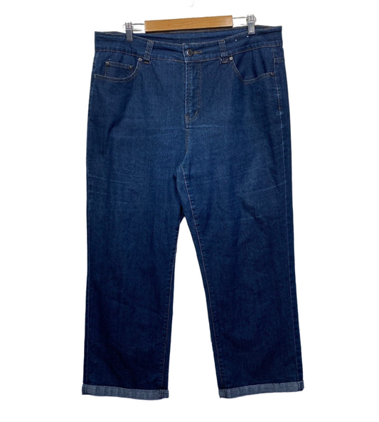 beme Pants Jeans Size 18 Plus Blue Denim Straight Leg Cropped 7/8 Length  Preloved