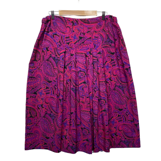 Vintage Skirt Womens 16 18 Plus Pink Purple Paisley Made in Australia