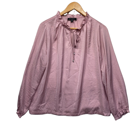 Dannii Minogue Top Size 16 Petites Pink Long Sleeve Shiny Ruffle Preloved