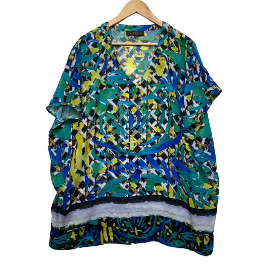 Maggie T Top Size 16 18 Plus Short Sleeve Multicoloured Tunic Preloved