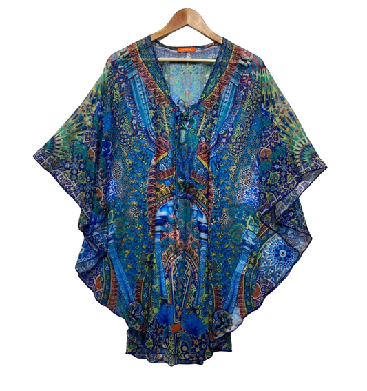 Sanctum Kaftan Top Size 16 18 Blue Multicoloured Swim Cover Up Preloved