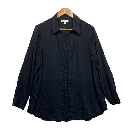 Preview Top Size 14 Black Button Up Long Sleeve Collared Office Work