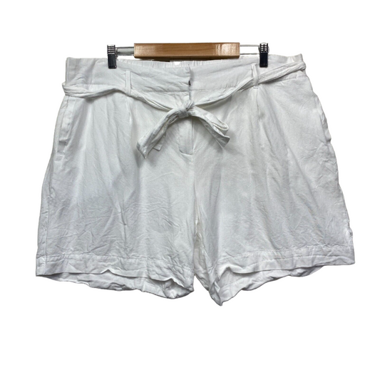 Autograph Shorts Womens 20 Plus White Pockets Belted Linen Blend Preloved