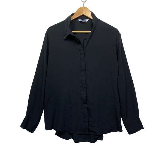 Preview Top Womens 18 Plus Black Long Sleeve Button Up Collared Office Work