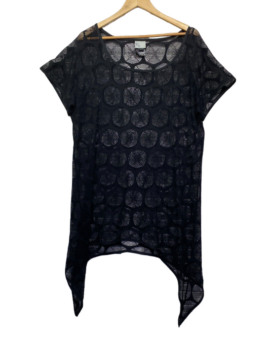 Taking Shape Top Size 16 Plus Small Black Sheer Tunic Short Sleeve Preloved