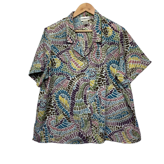 Vintage Millers Top Size 20 Plus Multicoloured Short Sleeve Button Up Preloved