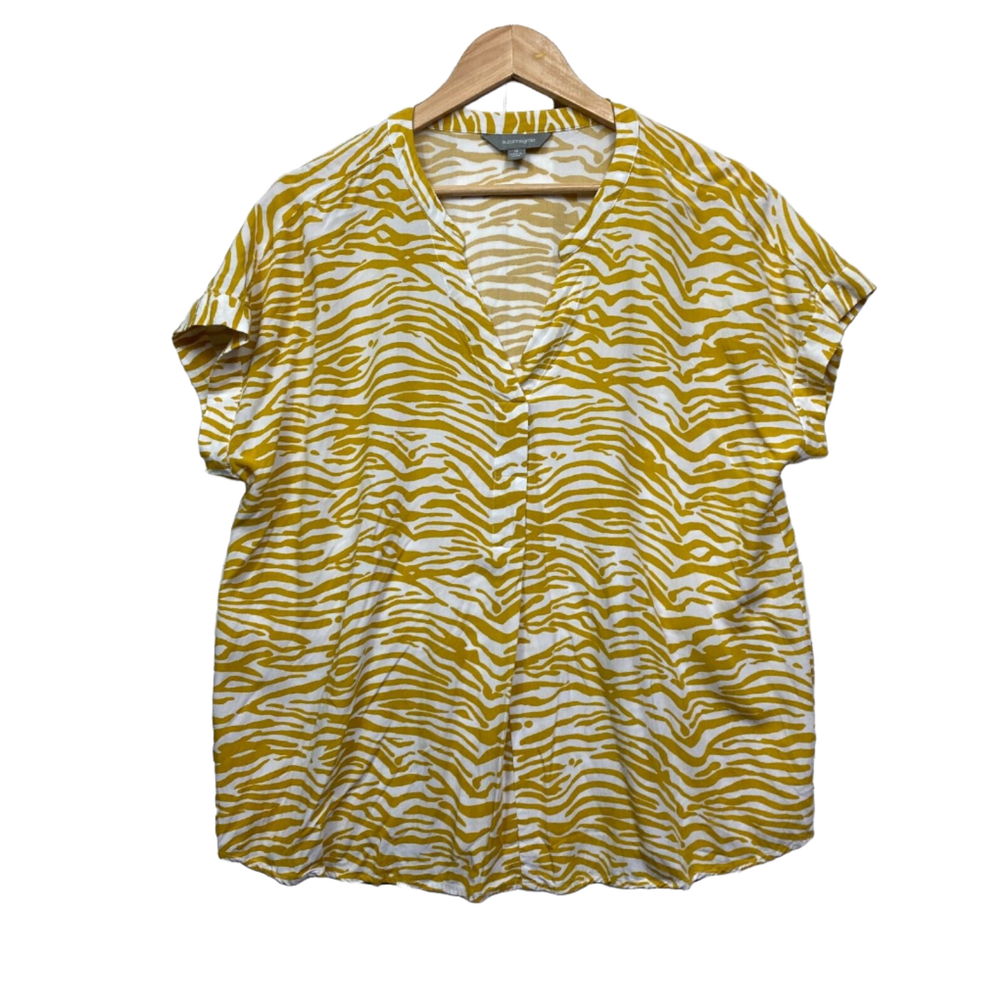 Suzanne Grae Top Size 14 White Mustard Zebra Short Sleeve Preloved