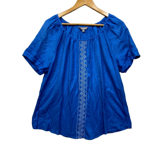 Suzanne Grae Top Size 14 Blue Short Sleeve Embroidered Preloved