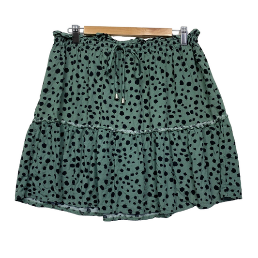 St Frock Skirt Size 14 Green Black Mini Drawstring Short Rayon Preloved