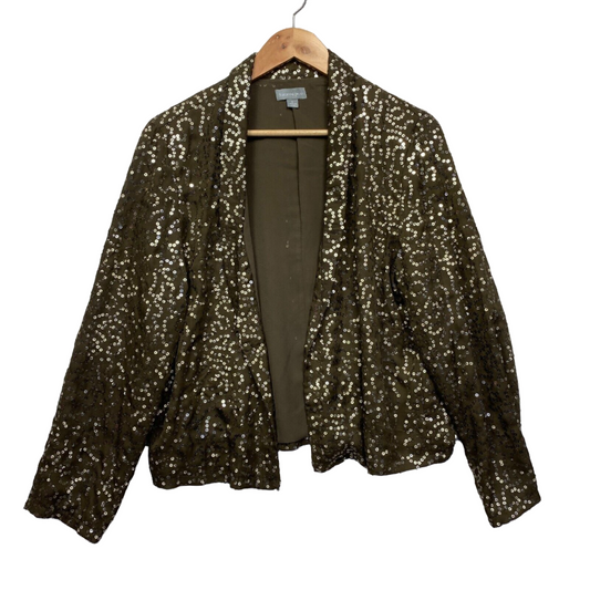 Suzanne Grae Jacket Top Size 14 Large Green Sequins Evening Cocktail Preloved