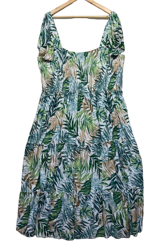 Autograph Dress Size 26 Plus Green Leaf Floral Ruched Maxi Short Sleeve New