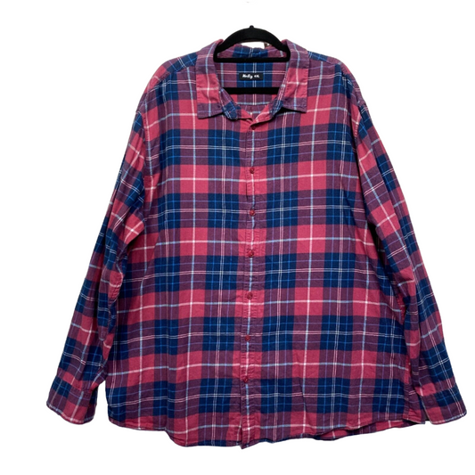 Mr Big Shirt Mens 4XL Red Blue Check Flannel Button Up Long Sleeve