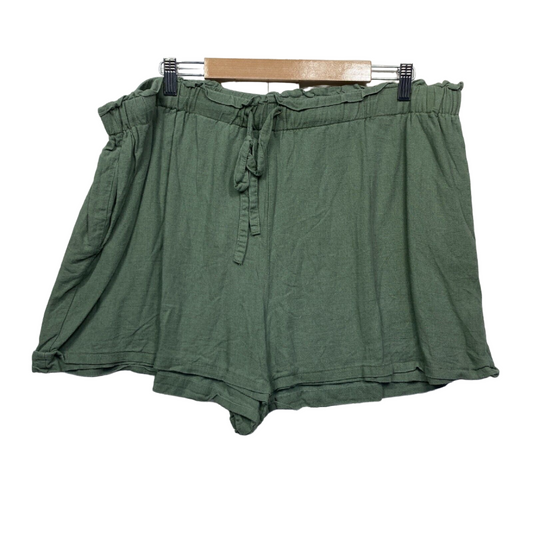 Proud Poppy Shorts Size 20 Plus Green Linen Blend Pockets Drawstring Preloved