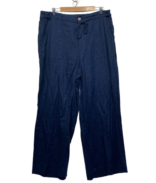 Just Jeans Linen Pants Size 16 Blue Navy Pockets Straight Leg Drawstring Zip Preloved