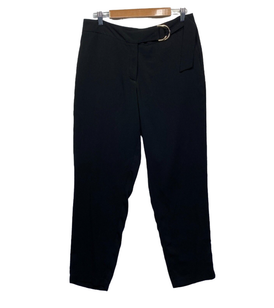Preview Pants Size 14 Black Straight Leg Office Work Pockets Zip Fly Belt Preloved