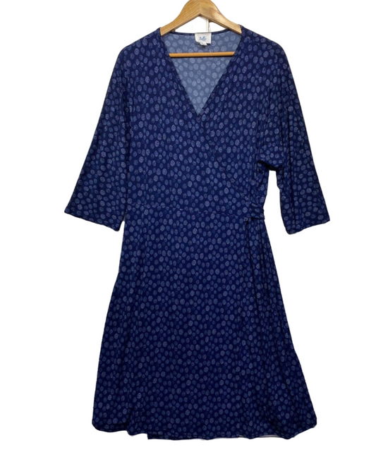 Belle Bird Wrap Dress Size 16 Blue White Long Sleeve Midi Length Preloved