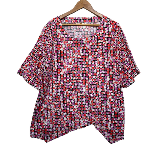 Noni B Top Size 18 Plus Multicoloured Linen Blend Short Sleeve Preloved