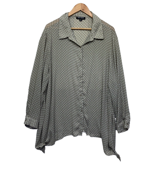 My Size Top Size 18 Plus Medium Button Up Long Sleeve Polka Dots Collared Preloved