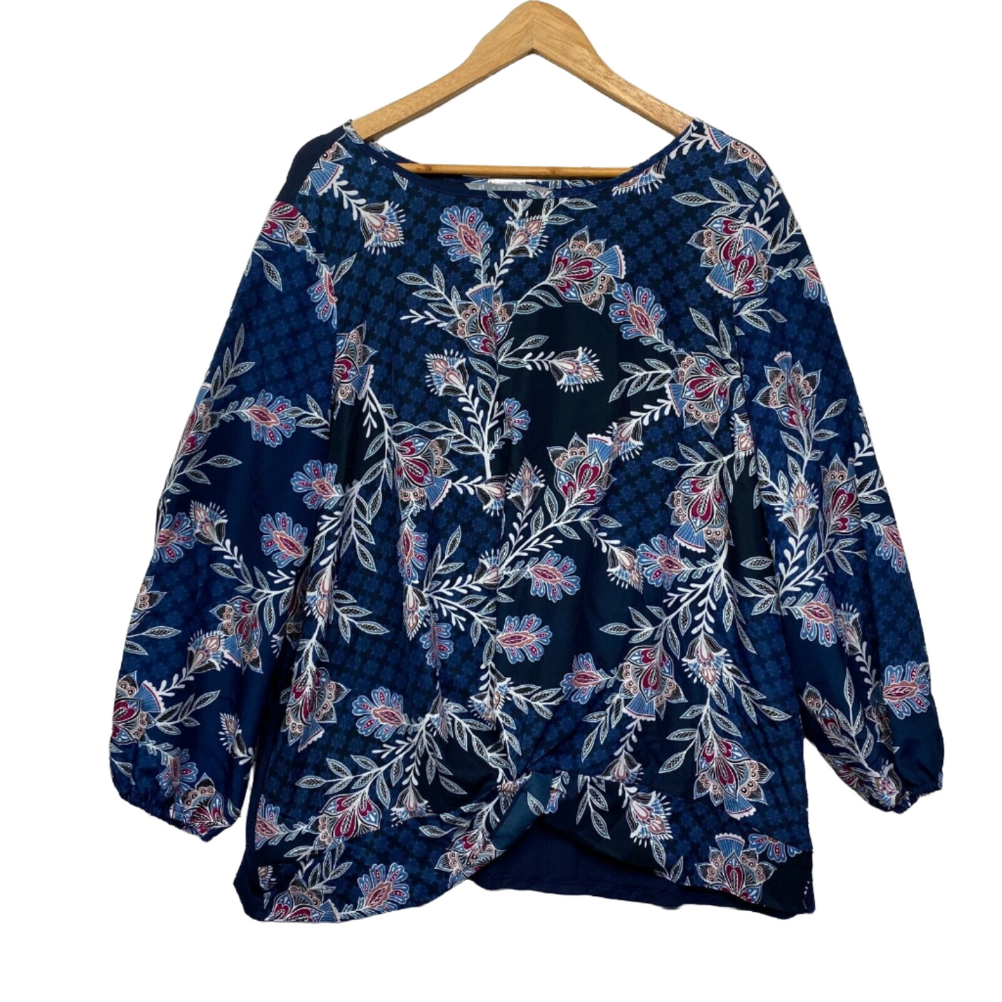 Katies Top Size XL Blue Floral Long Sleeve