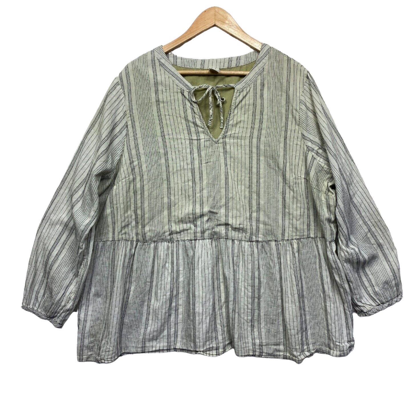 Anko Top Size 22 Plus Green White Striped Tunic Long Sleeve Cotton