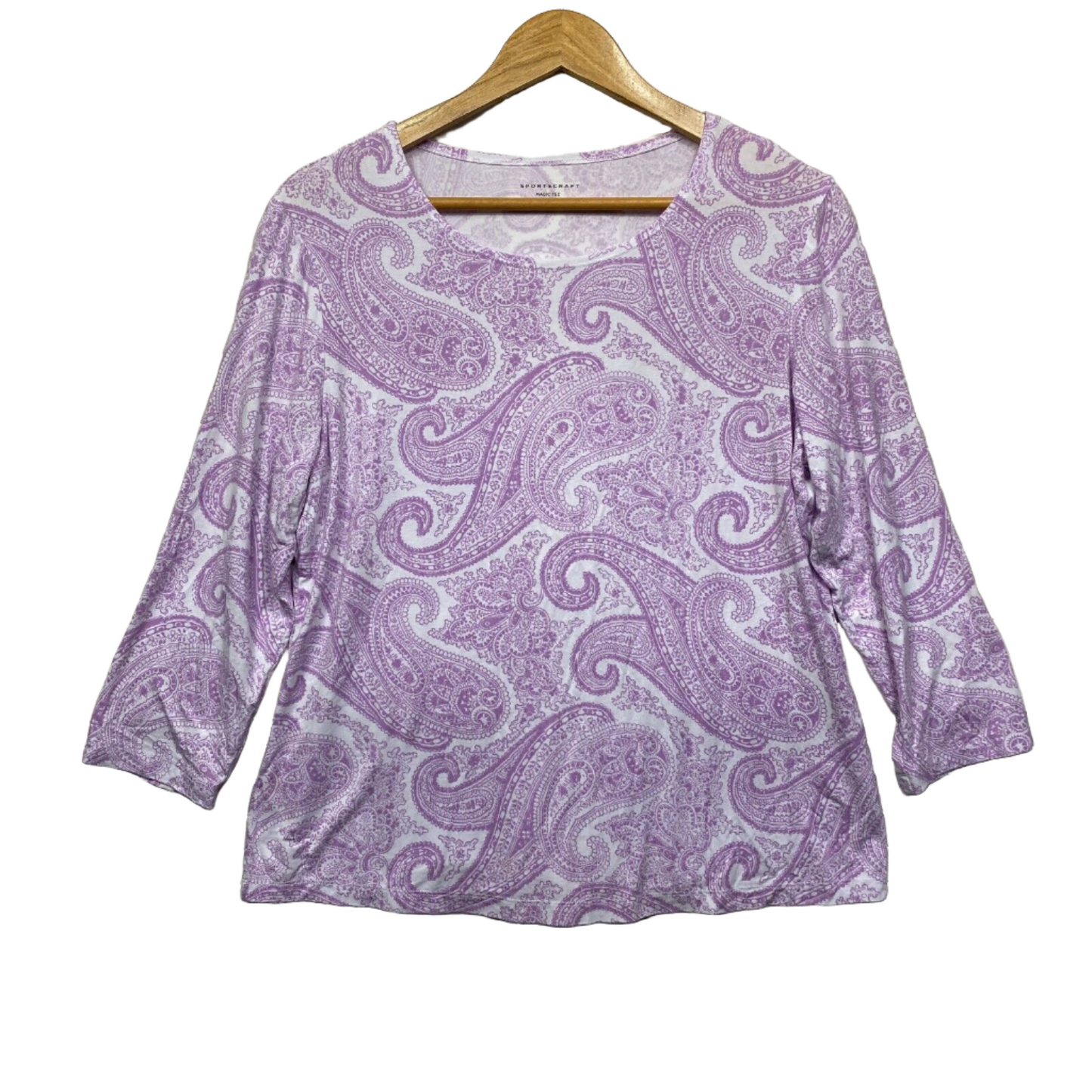 Sportscraft Magic Tee Top Size Large Purple Paisley Print Viscose Short Sleeve