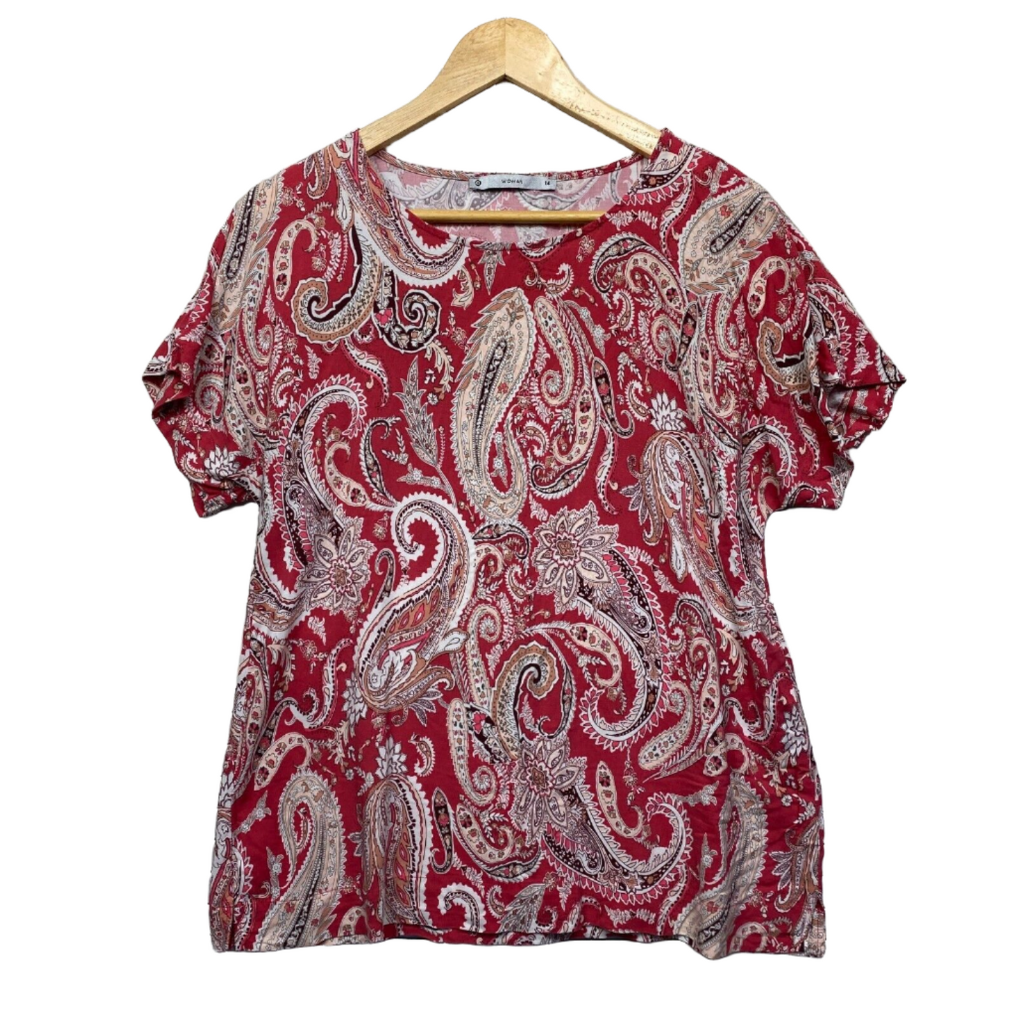 Target Top Size 14 Red Paisley Print Short Sleeve Viscose