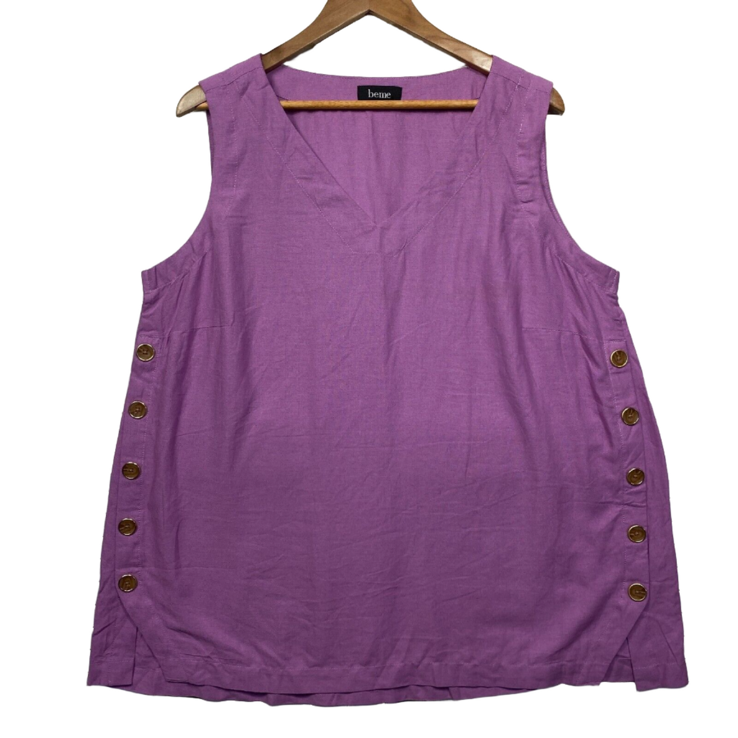 beme Top Size 14 Plus Size Purple Sleeveless Linen Blend