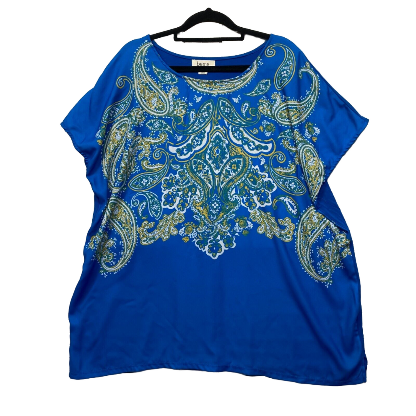 beme Top Size 16 Plus Size Short Sleeve Blue Paisley Print