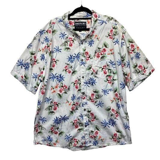 Insitu Shirt 3XL Plus White Floral Short Sleeve Tropical Holiday Cruise