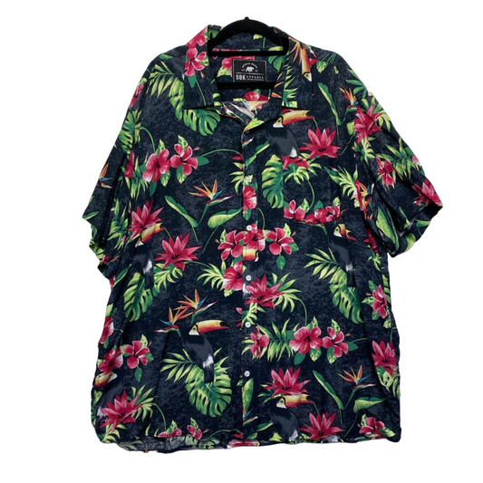 DBK Apparel Hawaiian Shirt Mens 4XL Plus Black Floral Short Sleeve Tropical