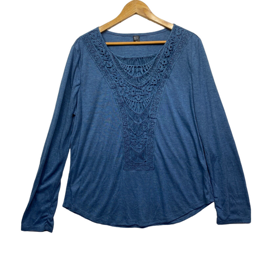 Emery Rose Top Size 2XL Plus Blue Long Sleeve Ladies Blouse