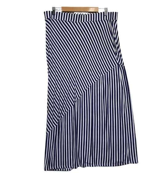 Rockmans Skirt Size 16 Plus Blue White Striped Maxi Elastic Waist