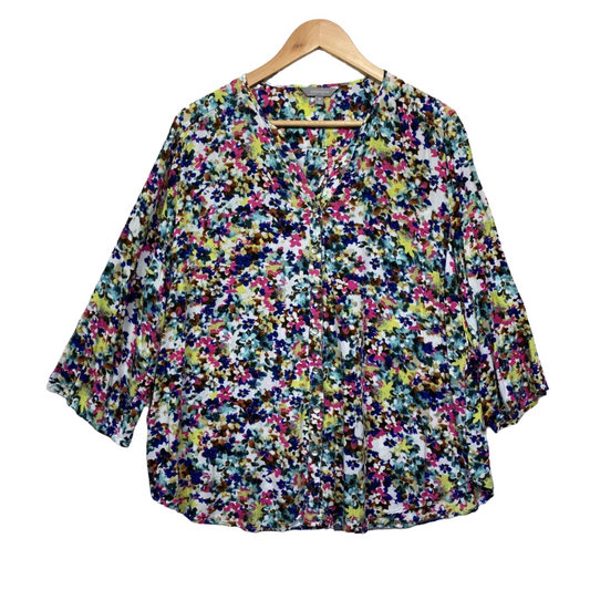 Suzanne Grae Top Size 18 Plus Multicoloured Floral Button Up Long Sleeve Viscose