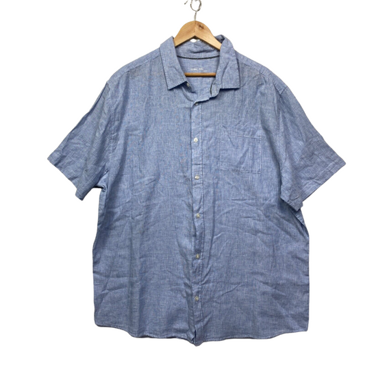 Anko Shirt Mens Size 4XL Blue Short Sleeve Button Up Linen Blend