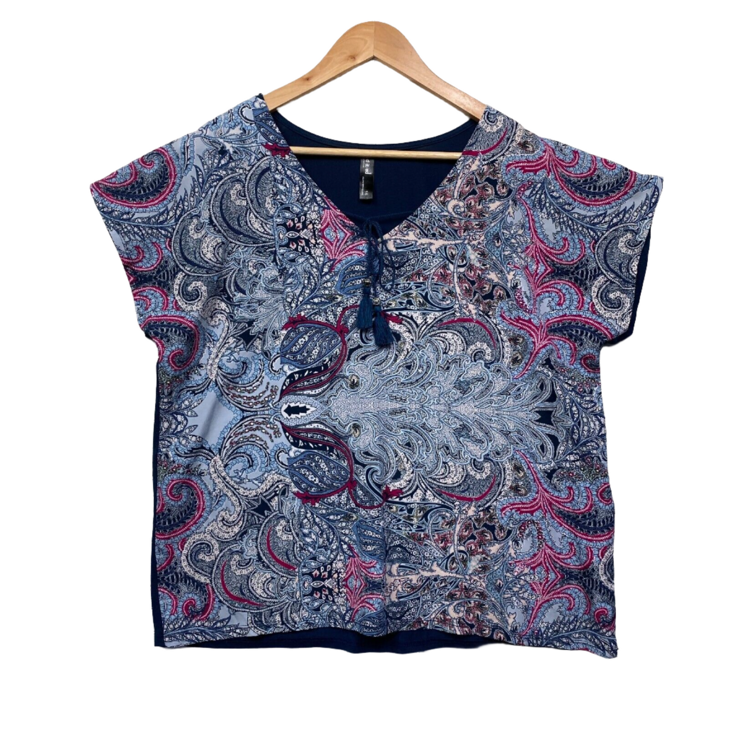 Edited Top Size 16 Plus Short Sleeve Blue Pink Paisley Print Viscose