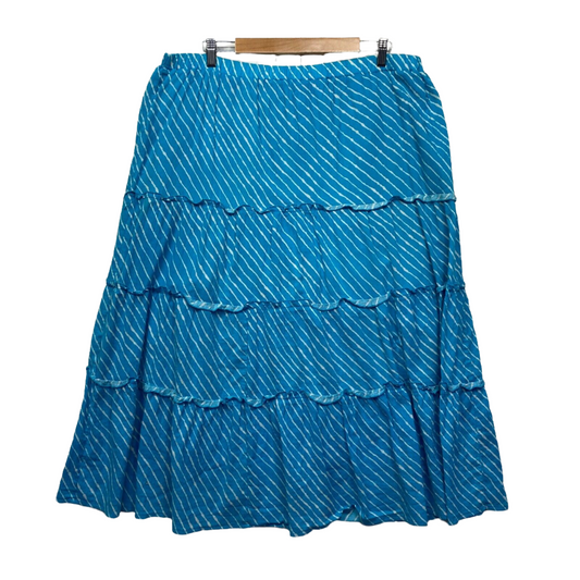 Noni B Skirt Size XL Blue Tiered Striped Elastic Waist Midi Length Cotton