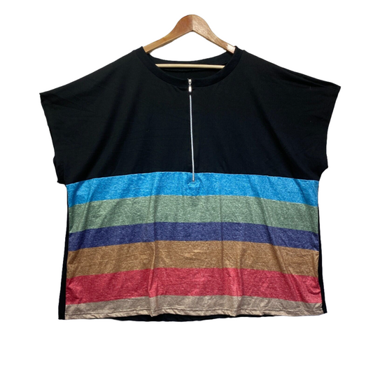 Shein Curve Top Size 5XL 22 Plus Short Sleeve Multicoloured Striped