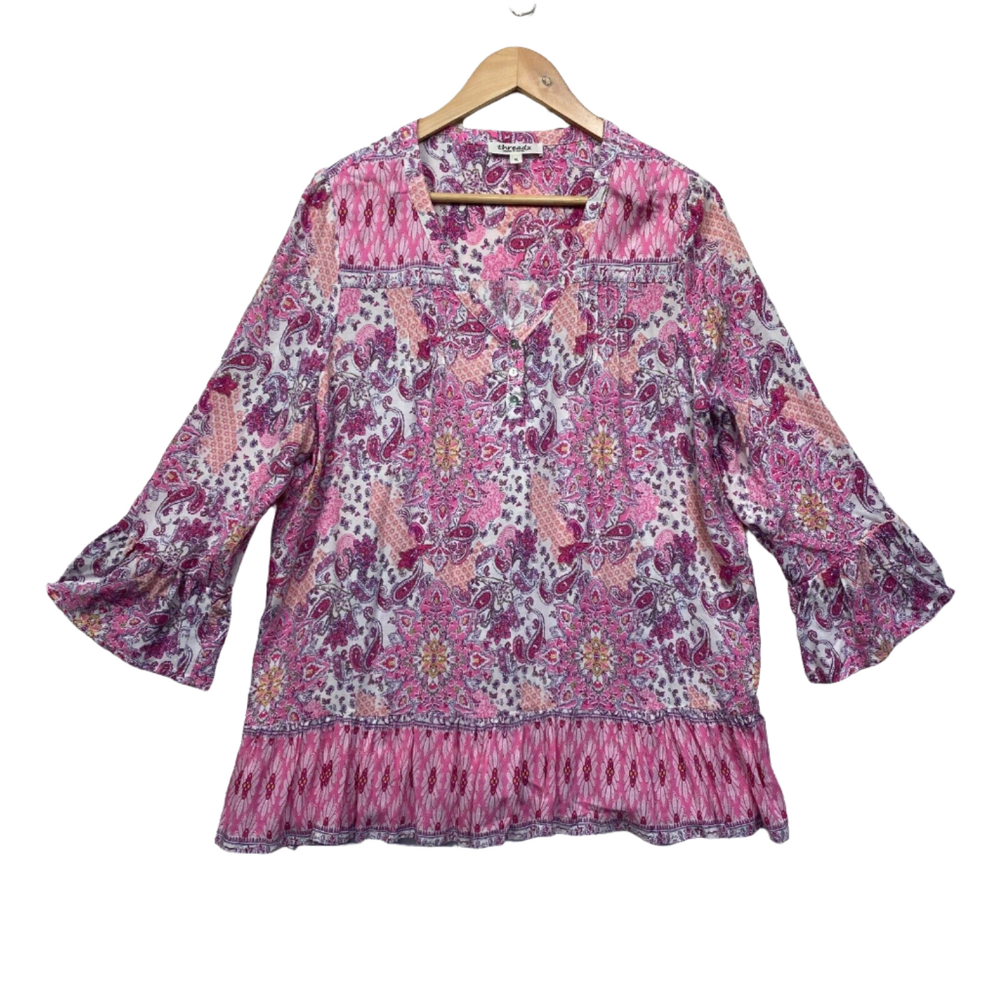 Threadz Top Size XL Plus Pink Paisley Print Long Sleeve Floral