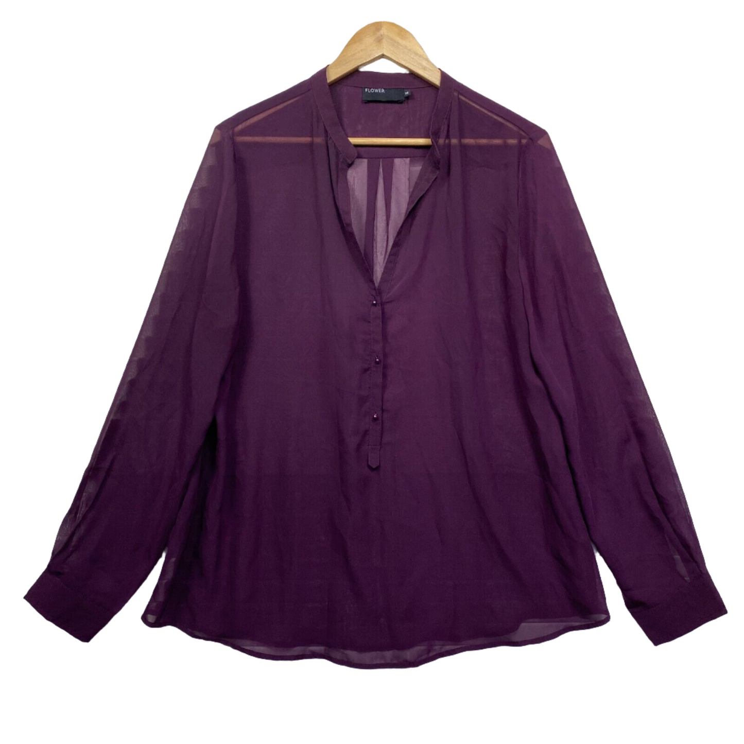 Flower Top Size 16 Purple Sheer Long Sleeve Button Up